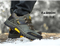 Chaussures de randonnée pour hommes en coton imperméable pour l'extérieur, chaussures de randonnée basses en cuir et chaudes de grande taille pour l'extérieur