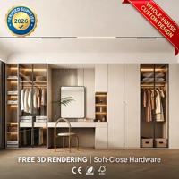 Armoire de chambre moderne sur mesure blanc crème avec porte vitrée, éclairage LED et coiffeuse intégrée – Ensemble de meubles