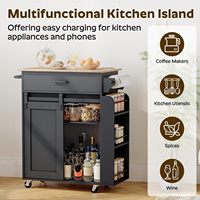 Îlot de cuisine mobile sur roulettes, table de rangement roulante avec porte coulissante et station de charge intégrée