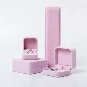Grosir kotak hadiah merah muda liontin cincin kotak perhiasan liontin gelang kotak tampilan penyimpanan beludru kotak kemasan perhiasan