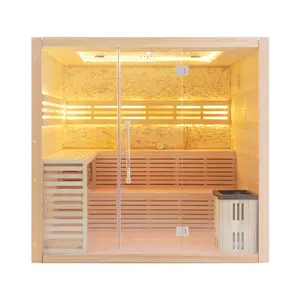 Smartmak Luxury Led Color Lights Salle de sauna à vapeur en bois massif pour la maison