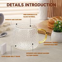 Tasses à thé en verre avec poignée colorée Tasses à thé en verre borosilicate transparent avec motif de marteau pour expresso Cappuccino Latte Juice