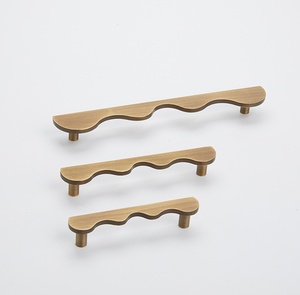 Wavy Brushed <b>Gold</b> European Pure Brass Handle for Kitchen Bathroom Bedroom <b>Cabinet</b> and Door Handles - Product Image 5
