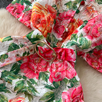 Robes décontractées pour femmes, col montant, boutonnée, manches courtes, dentelle ajourée, robe florale
