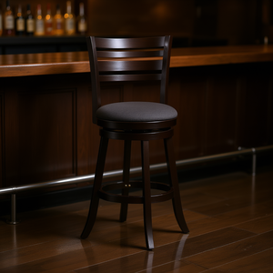Sgabello da Bar Girevole da 30 Pollici con Schienale a Doghe, Struttura in Legno Espresso, Seduta in Tessuto Grigio Antracite, Arredamento Moderno Contemporaneo per Casa e Bar Commerciale - Product Image 2