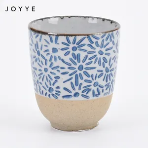 Joyye Nhà Máy Cung Cấp Nhật Bản Glossy Men Tea Sứ Mugs Cup Không Có Tay Cầm, Tea Mug 200Ml Sandy Clay Stamping