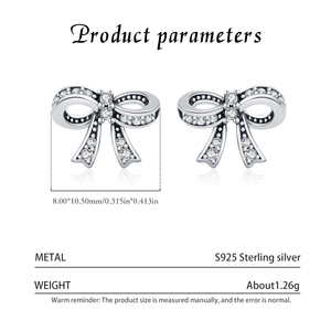 Pendientes de Plata de Ley S925 con Forma de Lazo, Estilo Coreano, Pendientes Pequeños con Lazo, Joyería Fina, Regalo para Niñas - Product Image 3