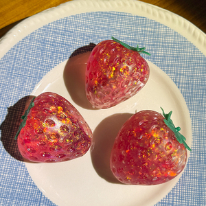Strawberry Maltose Squishy Toy Slow Rising Stress Relief Fidget Toy Transparent <b>Glitter</b> Strawberry Squeeze Toy - Product Image 3