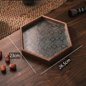 Plateau en verre laqué motif fleur de bégonia, style nordique moderne, pour la maison, la salle à manger, le bureau, le salon, la table basse, comme plat de service pour fruits - Product Image 1