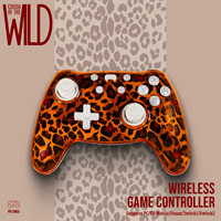 Manette de jeu sans fil 2,4 GHz à motif léopard sauvage, avec bouton Turbo et boutons programmables, motif animal audacieux, finition métallique pour
