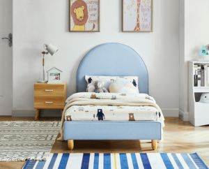 เตียงผ้าสีน้ำเงินตกแต่งด้วยโครงไม้เฟอร์นิเจอร์สำหรับเด็กบ้านโรงแรม - Product Image 1
