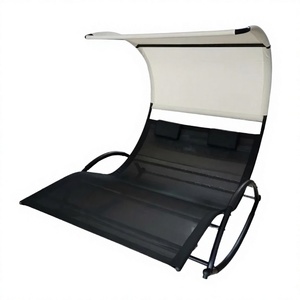 Chaise longue double à bascule moderne avec auvent pare-soleil, tissu en maille respirante, structure métallique - Chaise de relaxation pour deux personnes pour patio extérieur - Product Image 3
