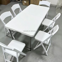Table pliante en plastique blanc avec ensemble de chaises pliantes, table et chaises pliantes portables pour fête en plein air, pique-nique d'anniversaire