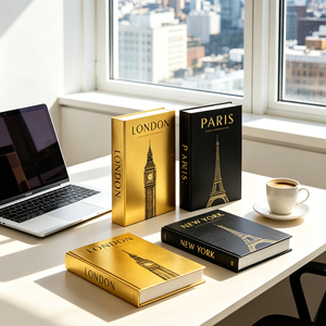 Boîte décorative en forme de faux livre de luxe <span class=keywords><strong>noir</strong></span> et or à assembler soi-même pour la décoration de vitrine ou de meuble - Product Image 3