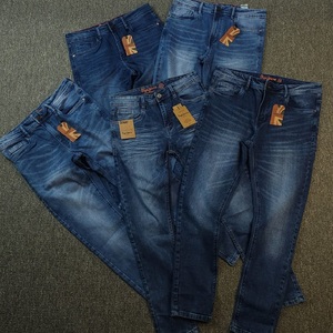 Người Đàn Ông Của Phụ Nữ Giản Dị Bông Denim Quần Siêu Thấp Giá Overstocked Thẳng Rửa Giữa Eo Dệt Kim <span class=keywords><strong>Jeans</strong></span> Với Thương Hiệu Nhãn - Product Image 2
