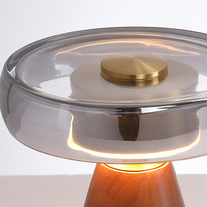 Nordic Dome <strong>Table</strong> Lamp Smoked <strong>Glass</strong> Shade Walnut Wood Base High CRI&ge;97 3CCT LED Nightstand <strong>Light</strong> for Bedroom Living Room Decor - Product Image 4