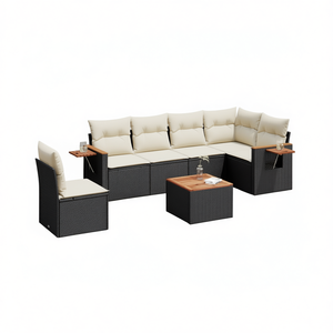 Conjunto de Sofás de Ratán Modernos para Exteriores, Muebles de Jardín Tejidos en PE Negro con Cojines de Espuma de Alta Densidad, Diseño Contemporáneo Impermeable - Product Image 1