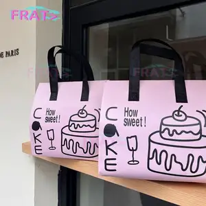 Bolsa térmica grande no tejida portátil con impresión personalizada, bolsa de embalaje rosa, bolsa térmica para almuerzo caliente