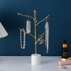 Mystic Arts Twig Jewelry Rack Gold Metal Terrazzo Base Modern Simple Countertop Display for Earrings Accessories - Product Image 3