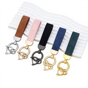 <b>Customized</b> Logo Laser Engrave Blanks PU Key Chains Personalized Wrist Strap Color Metal PU High Quality <b>Keychain</b> - Product Image 2