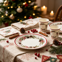 Assiettes en papier jetables de Noël 9 pouces, qualité alimentaire, imperméables, motif pomme de pin, ensemble de vaisselle de fête pour dîner de fin d'année