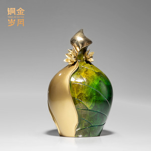 Handmade <b>Copper</b> Lotus Leaf <b>Vase</b> Set Green Gold Decorative Tabletop <b>Vase</b> For Home Living Room Decor - Product Image 4