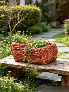 Maceta de <span class=keywords><strong>resina</strong></span> con aspecto de piedra, maceta para jardín exterior, maceta <span class=keywords><strong>rectangular</strong></span> con textura de roca natural para decoración de patio y jardín. - Product Image 2