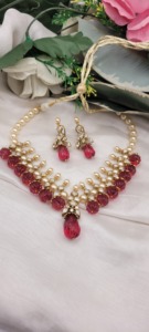 best collection jewellery set is a traditional Polki pendant and earring Traditional Indian Kundan and Carved <b>Ruby</b> Bead <b>Necklace</b> - Product Image 4