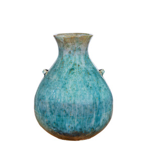 <span class=keywords><strong>Vaso</strong></span> in <span class=keywords><strong>Ceramica</strong></span> Artigianale Ecologico con Smalto Verde <span class=keywords><strong>Turchese</strong></span> Effetto Forno, Due Manici, Stile Wabi-sabi Art Déco, Cotto ad Alta Temperatura - Product Image 1