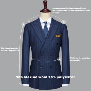 بدلات رجالية مخصصة على الطراز الإيطالي مصنوعة يدويًا بالكامل من 50% صوف ميرينو عالية الجودة - Product Image 2