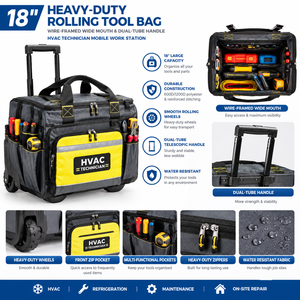 Sac à outils roulant robuste de 18 pouces, avec cadre métallique, ouverture large et poignée à double tube, station de travail mobile pour technicien CVC - Product Image 1