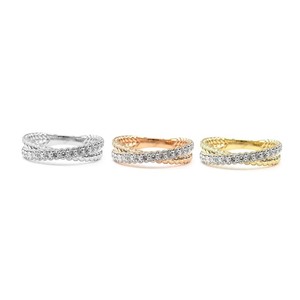 Bague de mariage en or rose 18 carats, bijoux fins classiques en diamant naturel à 100 %, design torsadé fin, sertissage pavé, pour femmes, HK KOK - Product Image 4
