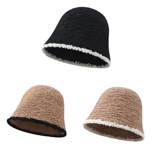 Neue Plüsch Lamm Wolle Winter Frauen Fischer Hut mit weißer Kante Solid Winter High End Sense Lampe Hut Warm gestrickte Eimer Hut