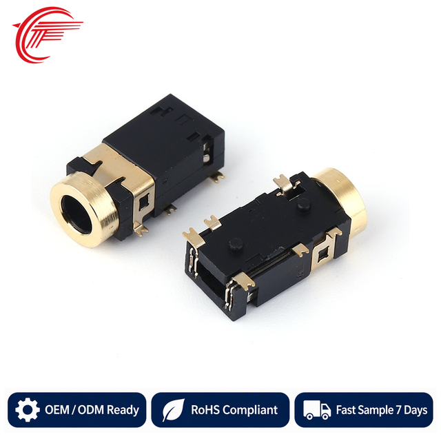 PJ-342B Earphone Jack 3.5MM Headphone Female Socket Gold-Plated Copper Circular Head 6-Pin Patch 4-Section Stereo Socket 3.5