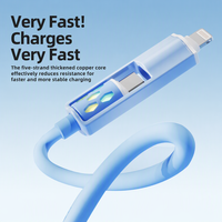 Câble de charge rapide 4 en 1 PD 60W avec gaine en silicone PVC hautement élastique pour appareils Type-C, imprimante, téléphone, tablette, ordinateur portable