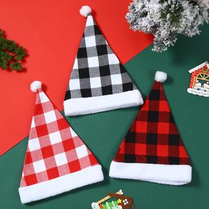 Décoration de Noël en gros, bonnet de Noël rouge et noir personnalisé, chapeau de Noël pour adultes, décoration pour enfants, chapeaux de Père Noël à carreaux - Product Image 1