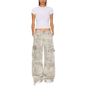 Custom Ladies Washed Baggy <b>Y2K</b> White Cargo Pants High Quality Boyfriend Low Rise Denim Jeans With Side Pockets for Women - Product Image 4