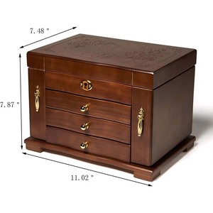 鏡と引き出し付きの木製ジュエリーボックス、ロック付きの無垢材ジュエリー収納ボックス、ヴィンテージスタイルの収納ボックス - Product Image 4