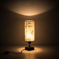 Lampe de table moderne Japandi en bambou imprimé, 9W, LED 3 couleurs, AC 100-265V, abat-jour en lin, motif encre, décoration chambre et salon