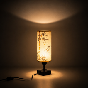 Lampe <span class=keywords><strong>de</strong></span> table Japandi en <span class=keywords><strong>bambou</strong></span> imprimé, LED 9W 3 couleurs, 100-265V, abat-jour en lin, motif <span class=keywords><strong>encre</strong></span>, pour chambre et salon, décoration style asiatique - Product Image 2