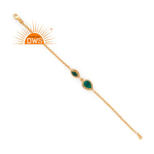 White Topaz Green Onyx Gemstone Bracelet Indian 18k Gold Plated Sterling Silver Girls Chain Bracelet Jewelry Wholesale - Product Image 1