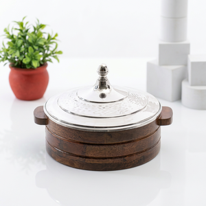 Wood and Stainless Steel Hot Pot Creative Design Chapati Holder Tortilla <b>Box</b> With Mother of Pearl Design Metal Food Warmer - Product Image 1