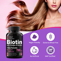 Capsules de collagène de biotine et de kératine de marque privée pour femmes, cheveux, peau et ongles, vitamines certifiées GMP 2 capsules par jour