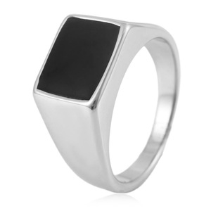 yunnique Men's <b>Titanium</b> Steel <b>Ring</b> Square Black Epoxy Resin Geometric Fashion Jewelry Gift - Product Image 1