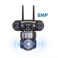 4 objectifs 4 écrans 8MP WiFi Full HD 4K CCTV Vision de nuit réseau PTZ Alarme de sécurité audio bidirectionnelle-Caméra dôme multi-objectifs CMOS