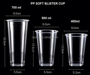 Gobelets plats jetables en plastique PP transparent 400ml 700ml diamètre 90mm avec couvercles dôme pour jus, café, bubble tea et boissons Boba - Product Image 3