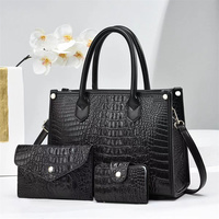 Damen Krokodilmuster PU-Leder Handtaschen-Set 3-teilig Schultertasche Große Kapazität Shopper Geldbörse Kartenhalter Mama-Tasche