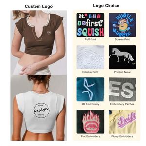 Camiseta acanalada de ajuste personalizado para mujer, camiseta sin mangas de algodón en blanco con cuello de pico recortada Sexy de verano marrón para mujer - Product Image 3