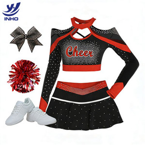 Conjunto <span class=keywords><strong>de</strong></span> Uniformes <span class=keywords><strong>de</strong></span> Porristas Personalizados en Negro, Rojo y Blanco con Pedrería Brillante, Trajes <span class=keywords><strong>de</strong></span> Porristas <span class=keywords><strong>de</strong></span> Manga Larga para Adultos - Product Image 3