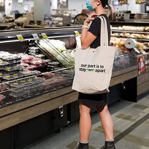 에코 친화적 인 관대 한 용량 기계 빨 면화 가방 비닐 봉지에 무거운 의무 대안 긴 손잡이 캔버스 - Product Image 1